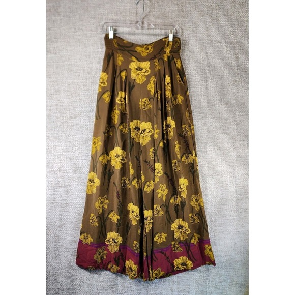 Anthropologie MAEVE Terrace Floral Wide Leg Pants Womens 2 Brown Gold Smocked - Picture 2 of 14